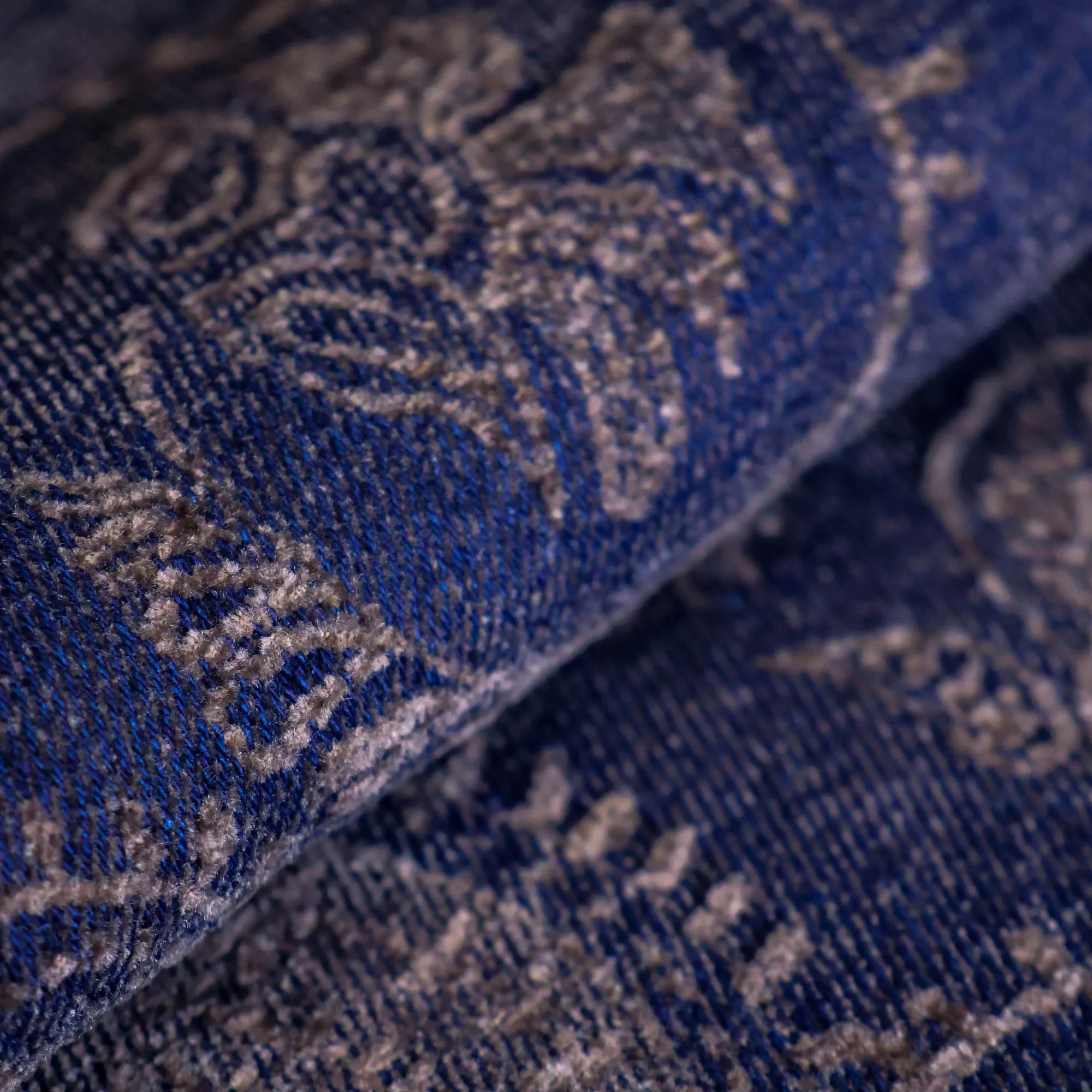 Jeans jacquard blauw met fluwelen fantasieën